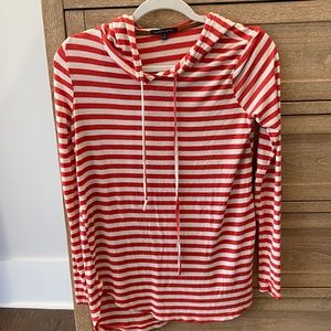 Red and white stripe hoodie with elbow patches, XS Staccato